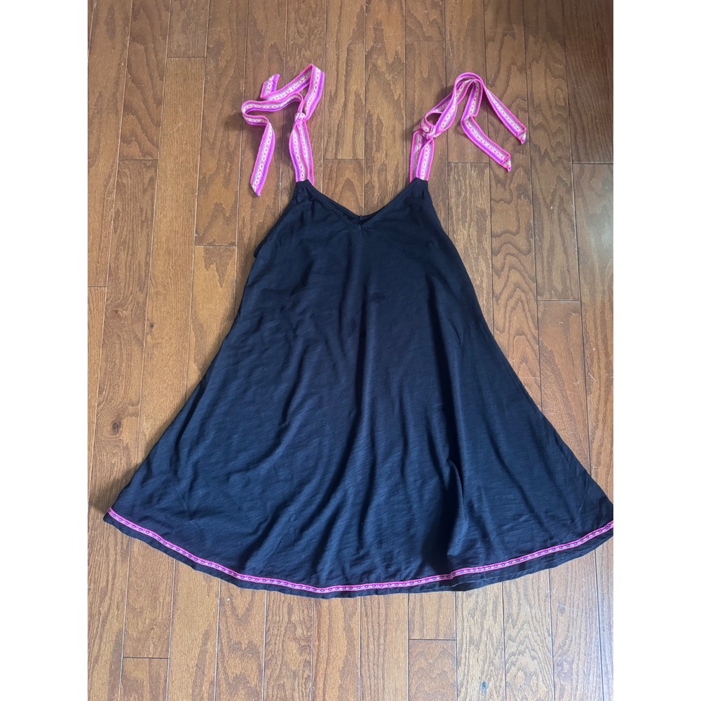 Pitusa Black Inca Trim Tie Shoulder Pima Cotton Mini Sun Dress One Size Peru